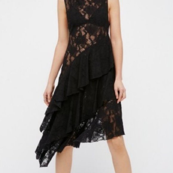 NWT Free People Florence Black Lace Slip M - Picture 2 of 5